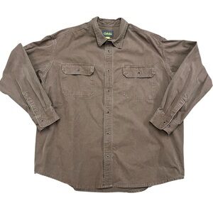 Cabelas Canvas Shirt Mens 3XL Tall Brown Button Front Workwear Chore